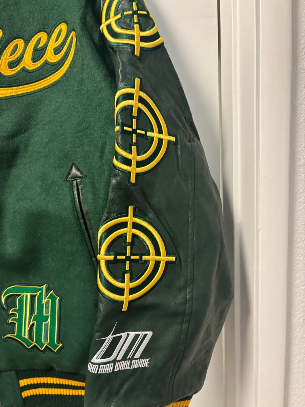 Dim Mak One Piece Green & Yellow Varsity Bomber Jacket Size XL View 4